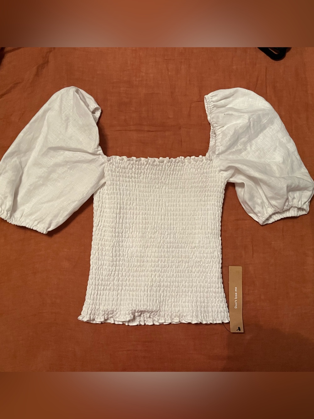 Reformation White Smocked Crop Top with Puff Detail